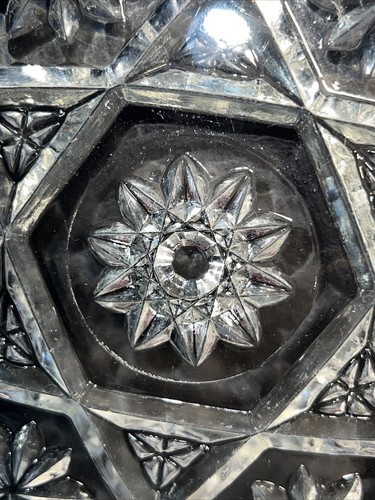 ANCHOR HOCKING PRESCUT GLASS 11" HOSTESS SERVE TRAY STAR OF DAVID 1940s EAPG - Picture 2 of 7