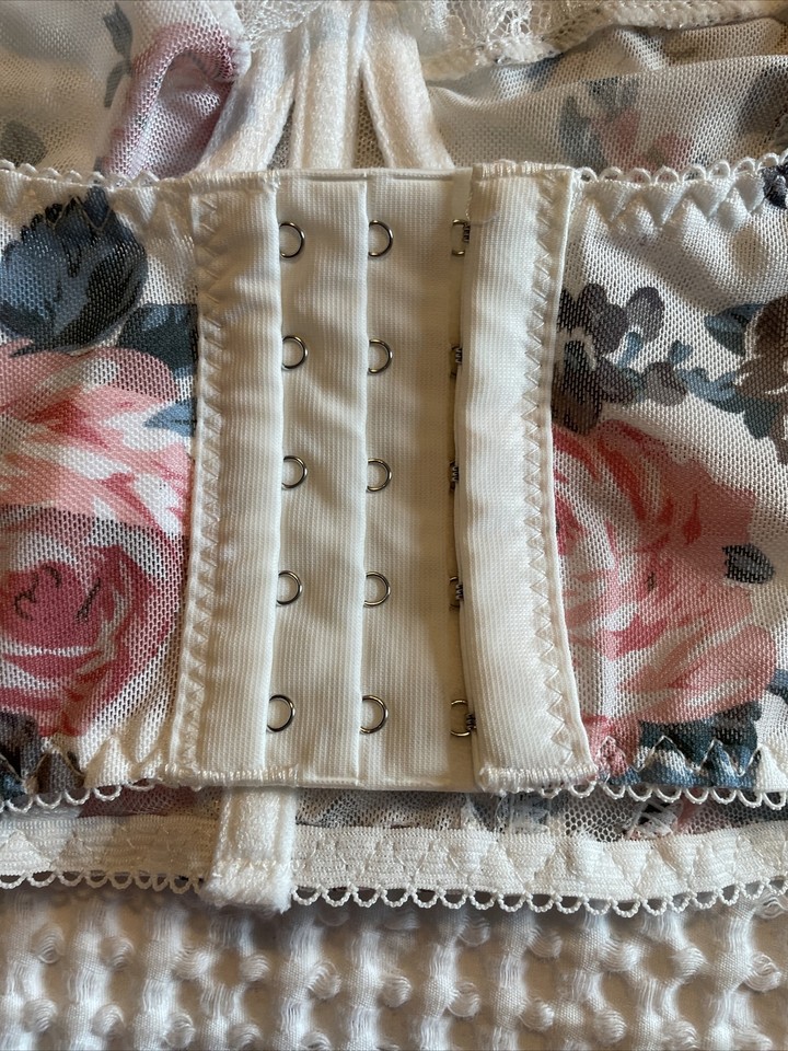 Womens Corset Bra Flower See Through Underwire Boned Sheer Corset Bra