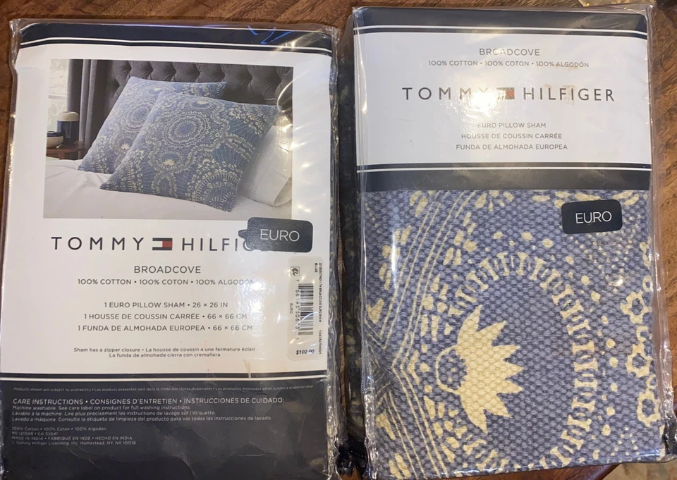 Nuevo con etiquetas Lote De Dos Tommy Hilfiger Broadcove Euro Sham Azul Algodón 26 x 26 Nuevo Foto 2 de 4