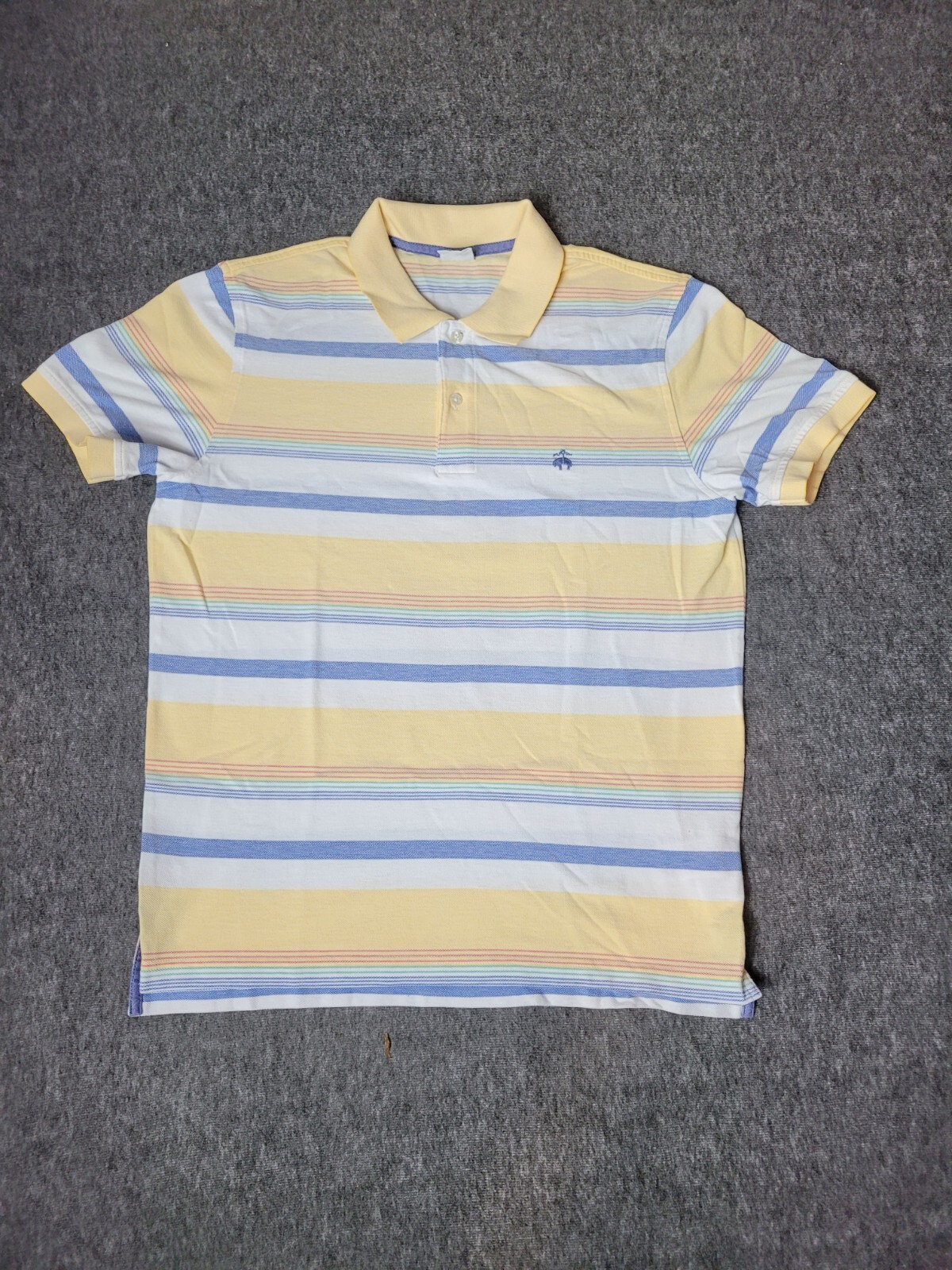 Brooks Brothers 1818 Performance Polo  Shirt Slim Fit Mens Size L Yellow Stripe