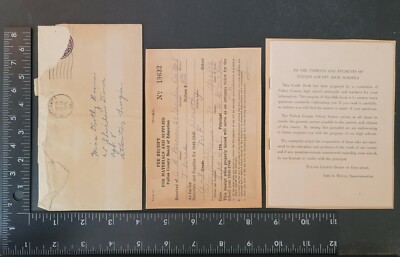 1945 Fulton County High School GA Booklet Fee Receipt Letter Vtg