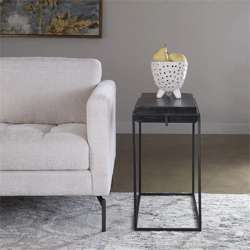 Uttermost Telone Iron Metal and Aluminum Side Table in Antique Black - Picture 4 of 5