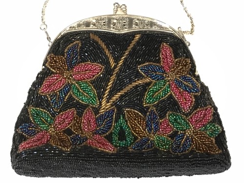 Vintage Flower Style Dazzle & Bling Glass Beaded Evening Clutch Purse Handbag - Picture 2 of 10