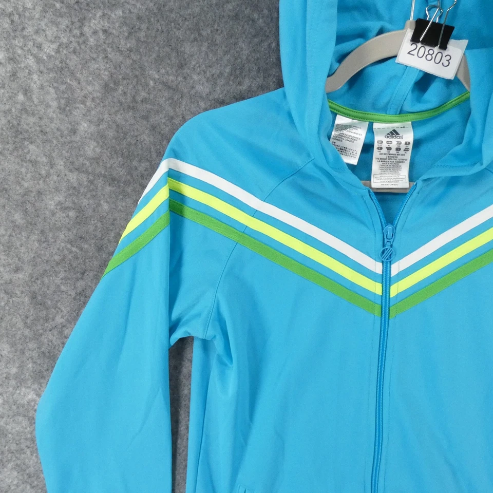 Chaqueta con Capucha Adidas Jóvenes Niñas Extra Grande Azul Polar Cremallera Completa con Logo Foto 3 de 4