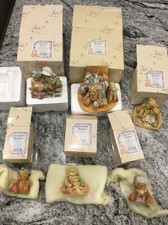 Vintage Cherished Teddies Teddy Bear Figurines Lot Of 6 Adoption Papers In Box