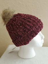 Winter hat with Pom Pom, Stretchy Toddler Girls size S, color Deep rose plum NEW