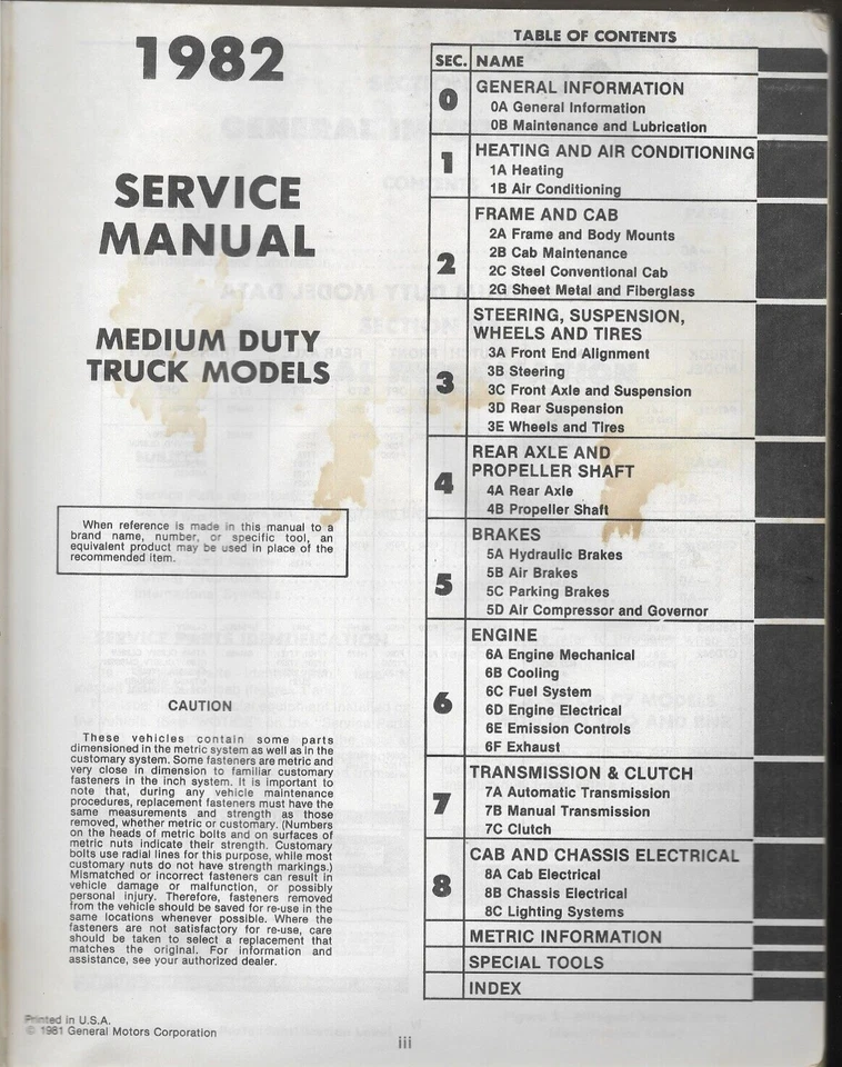 Camión Chevrolet 1982 mediano serie 40-60 P4T042 B6P042 manual de servicio Foto 2 de 4