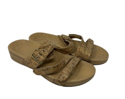 Vionic Pacific Rio Cork Gold Buckle Platform Sandals Women's Size
