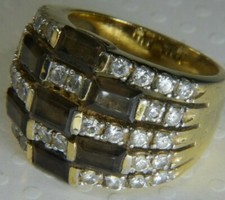 Smokey Topaz quartz 3/4" Vintage Vermeil over 0.925 Sterling Silver Ring size 9