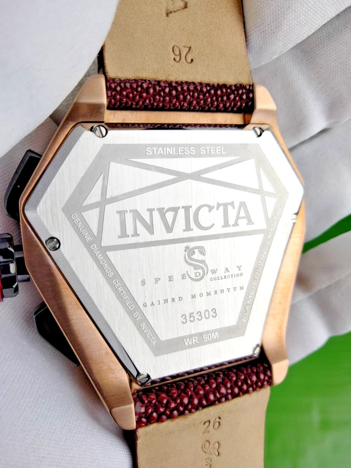 Reloj Invicta Speedway Para Hombre Oro Rosa Diamante Bisel Gemado Correa Raya Roja Foto 4 de 4
