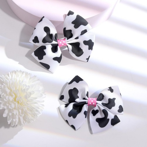 2PCS Cow Print Hair Bow Clips for Girls Cute Moo Cow Bows Pink Grosgrain Ribb... - Picture 6 of 7