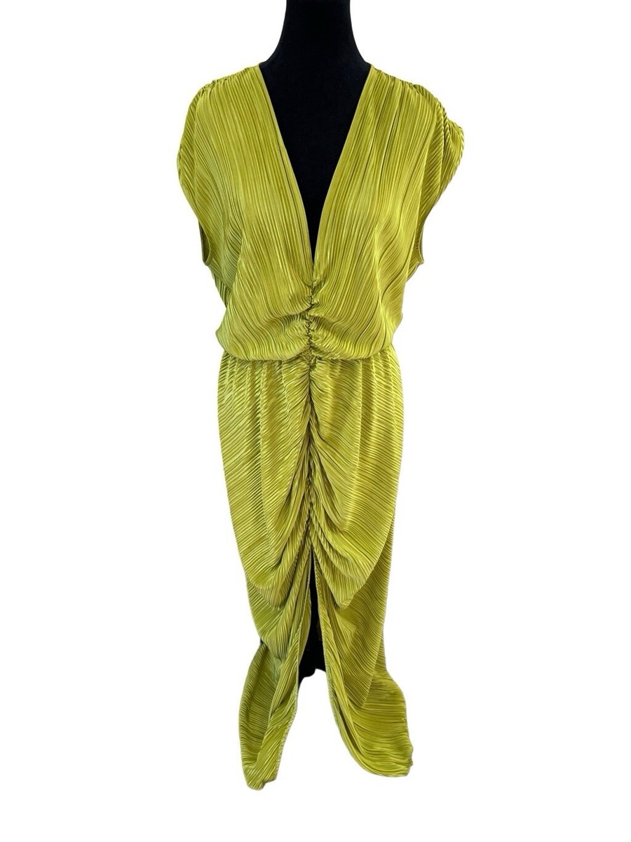 Good American ALWAYS FITS PLISS MAXI DRESS IN CHARTRUSSE001 Women's Size  1/2 | eBay