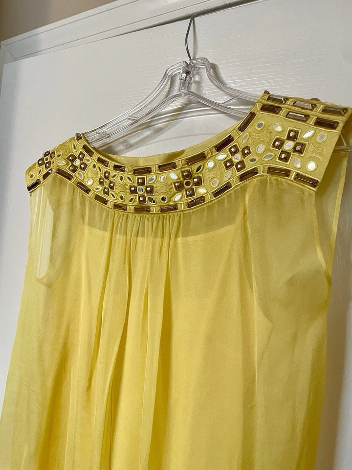 Vestido ALICE by Temperley Talla 2 Adornado Escote Joya Transparente Retro Amarillo Foto 3 de 4