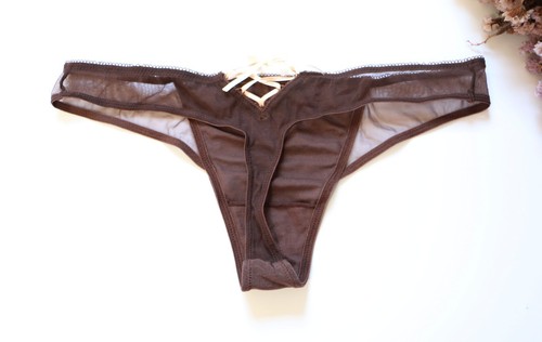 Women Sexy Thongs Solid mesh Underwear Bow Hipster G-string Panties Brown S-M - Picture 4 of 7