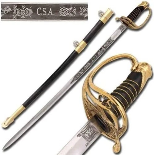 38.75" Calvary CSA Shelby Officer Etched Tempered Sword with Leather Scabbard
