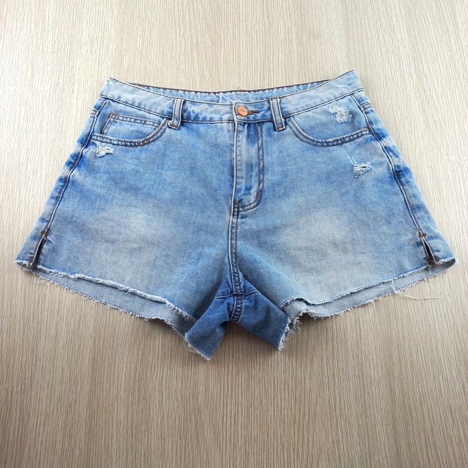 Ally Denim Shorts Women's Size 10 High Rise Cut Off Distressed Side Splits Blue