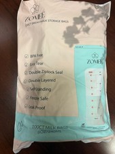 Zomee Breast Milk Storage Bags 8oz Leakproof Double-Zip Seal - Pack of 100