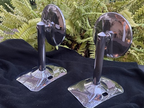 ANTIQUE 30's DUAL SIDE MOUNT TIRE MIRRORS w/ LEATHER BELTS MODEL A DODGE CHEVY ! - Picture 11 of 17