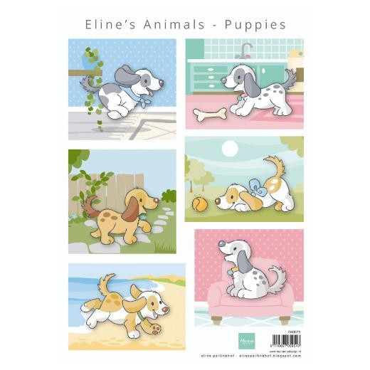 Marianne Design A4 Cardtoppers Sheet - Eline's Animals Puppies AK0079