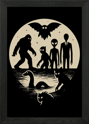 Gerahmtes Wandbild Cryptid Gathering Silhouette Poster Leinwanddruck Bild