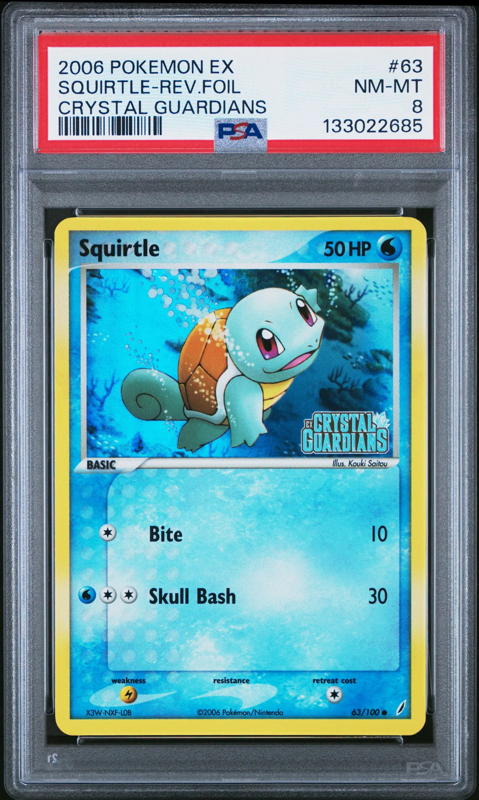 2006 Pokemon EX Crystal Guardians Squirtle Reverse Foil #63 PSA 8