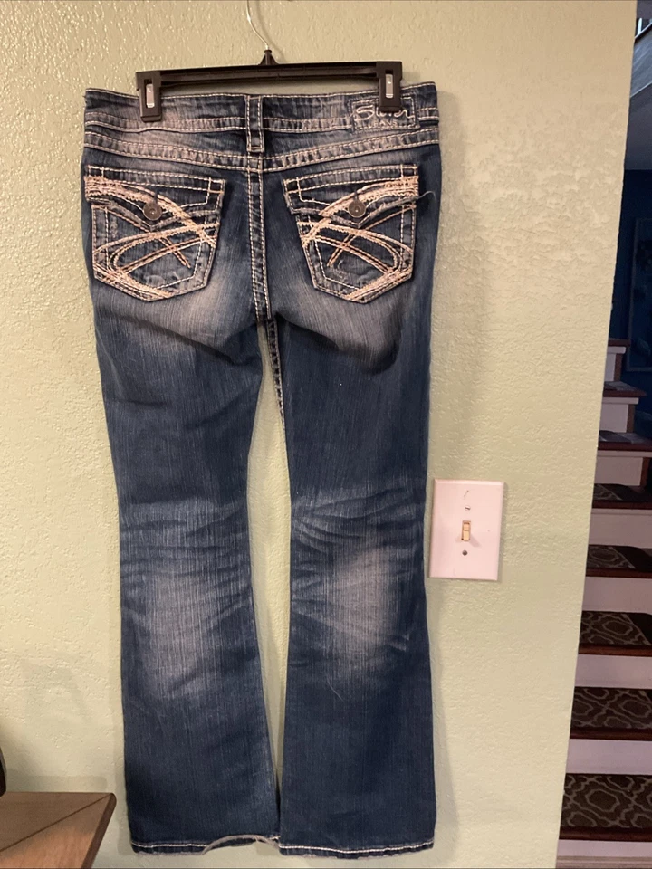 Jeans plateados Pioneer Bootcut para mujer talla 29x31 bolsillos con solapa bordados  Foto 4 de 4