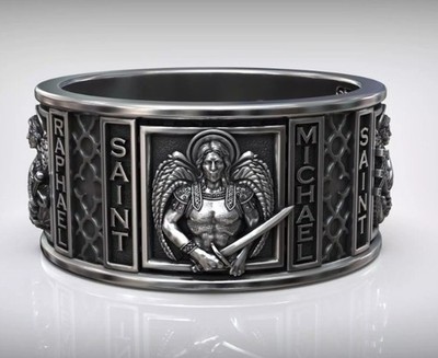 925 Silver St Michael Archangel Band Ring Saint Raphael Gabriel Mens Ring