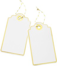 100 PCS 3.5 x 2 Inches White Paper Tags with String for Christmas, Wedding,