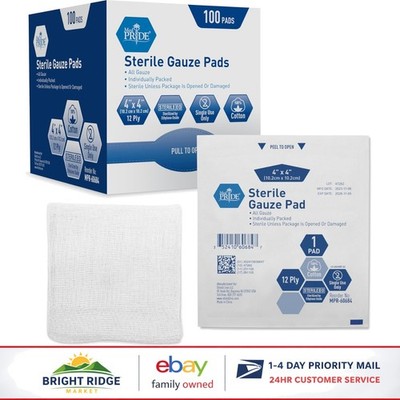 Bulk Pack of 100 Sterile 4x4 Gauze Dressing Pads, Superior Absorbency for Wounds