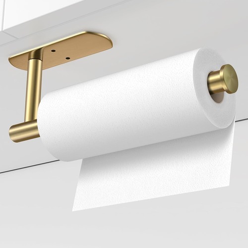 VAEHOLD Adhesive Paper Towel Holder Under Cabinet Wall Mount for Kitchen Gold  - Picture 3 of 8