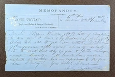 1880 John Taylor Implement Maker Coachworks Huntly Memorandum