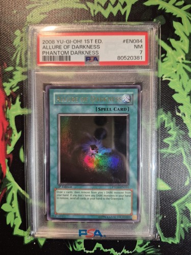 Yu-Gi-Oh Allure Of Darkness PTDN-EN084 Phantom Darkness 1. Edition Holo PSA 7 NM - Afbeelding 1 van 2