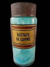 Antica Bottiglia Farmacia Francese - "Acétate De Cuivre" - Composto Rame Blu-Verde