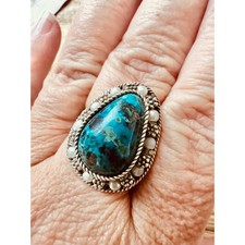 Vintage Israel Sterling Silver Eilat Stone Ring Pearls Size 8 Signed adjustable