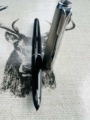 Parker 61 Füllfederhalter, 14k F Feder, Chrompfeil, Stahl & Chromkappe, Twin Jewel