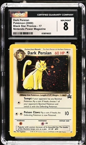 POKÉMON WOTC BLACK STAR PROMO DARK PERSIAN #17 (NINTENDO POWER) CGC 8 Swirl!!