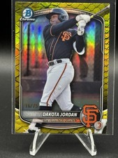 2025 Bowman Draft Dakota Jordan 1st Yellow Chrome Reptilian #/75 Giants SP