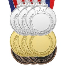 Blank Award Medals, 9pcs Gold Silver Bronze Award Medals with Ribbon for Games