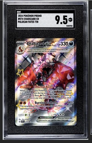 2024 POKEMON BLACK STAR PROMOS PALDEAN FATES TIN #074 CHARIZARD EX SGC 9.5