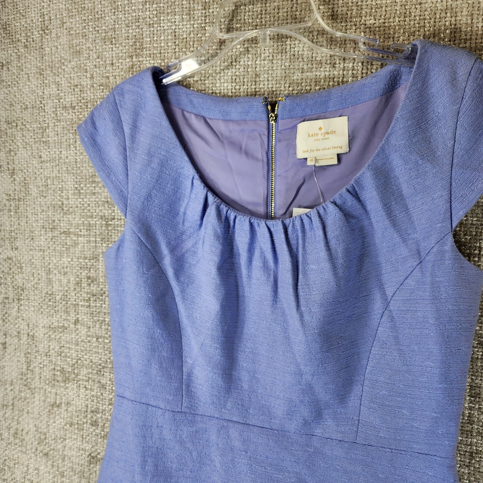 Abito tubino Kate Spade elasticizzato tweed donna 10 blu pallido foderato zip nuovo con etichette