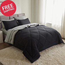 Queen Comforter Set with Sheets Black, 7 Pieces Queen Bed Set with 1 down Altern