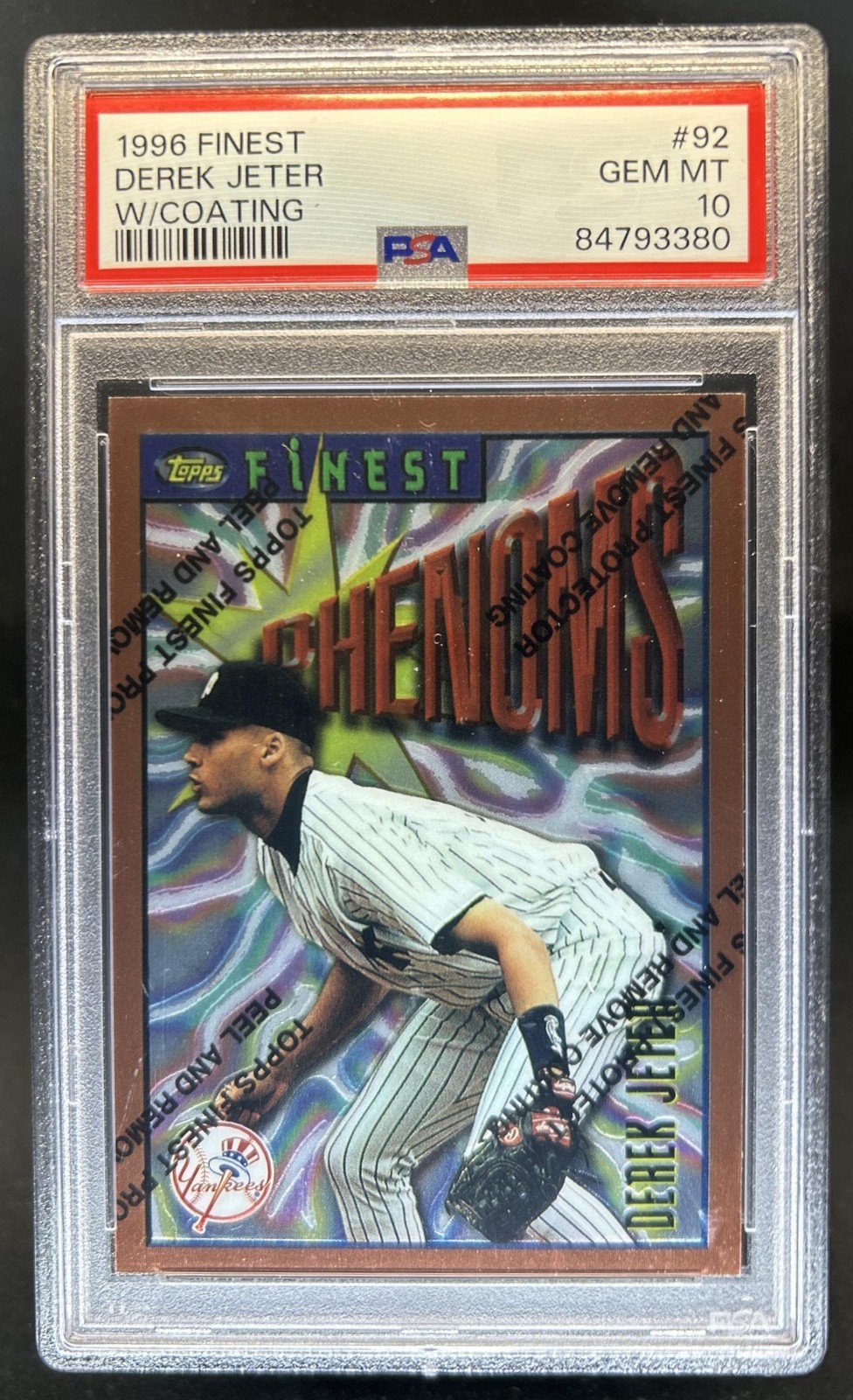 1996 Topps Finest Derek Jeter With Coating #92 New York Yankees PSA 10 GEM MINT