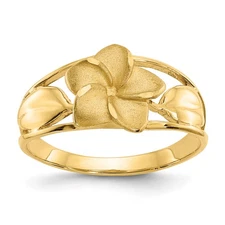 14k Satin & Diamond-Cut Plumeria Ring D572