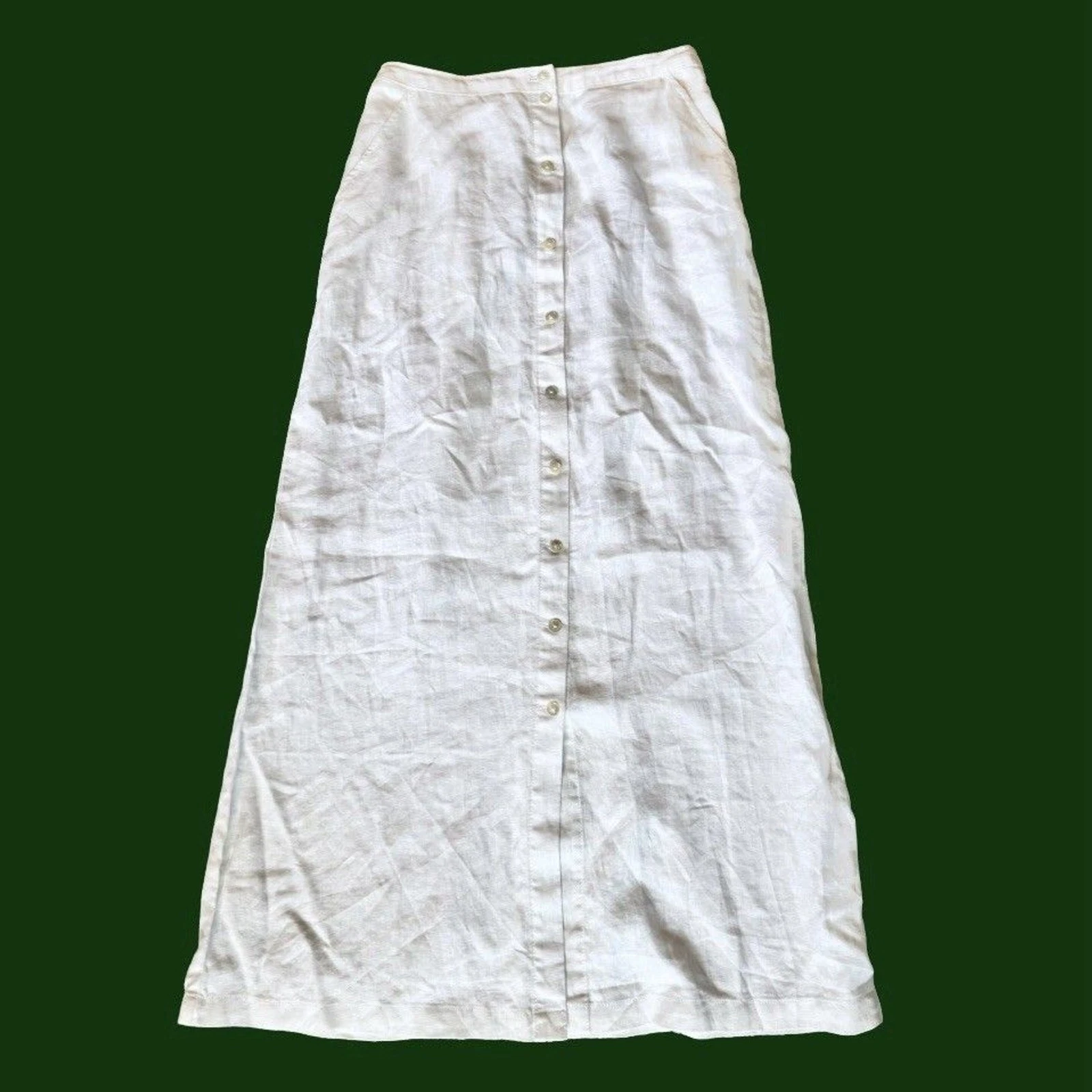 Garnet Hill Maxi Skirt Linen Womens Size 2 Pockets Button Front Summer Beach NEW