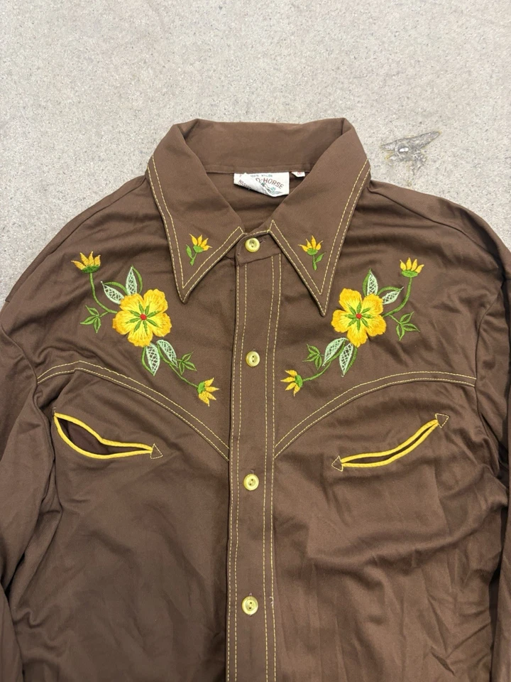 Bolsillo Western Wild Horse Pearl Snap Smile marrón vintage talla XL Foto 3 de 4