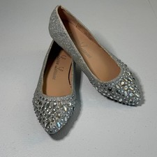 Silver Glitter Balletcore Flats Rhinestone Princess Pointed Toe Women's 6