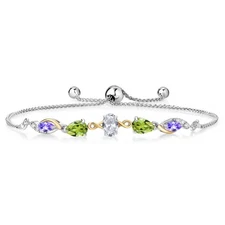 925 Silver and 10K Yellow Gold White Topaz Peridot Tanzanite and Lab Grown