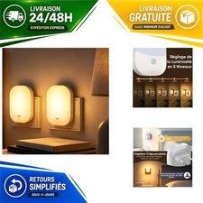 Suright Lot de 2 Veilleuses Enfant à Prise Murale, 5 Intensités Lumineuses