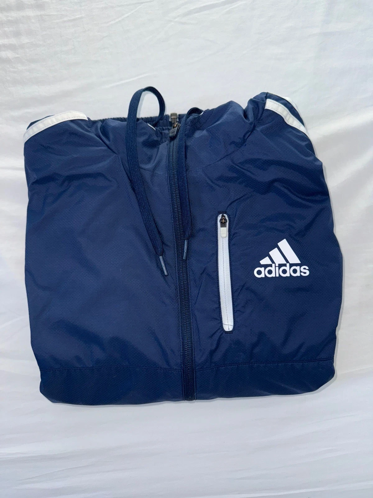 Adidas Men's Size S Blue Full Zip Hooded Jacket w/ 3-Stripes & Logo - product detail image 6
