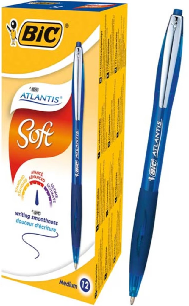 CONFEZIONE 12 PZ PENNA BIRO PENNE A SFERA SCATTO BIC SOFT 1 MM ATLANTIS BLU